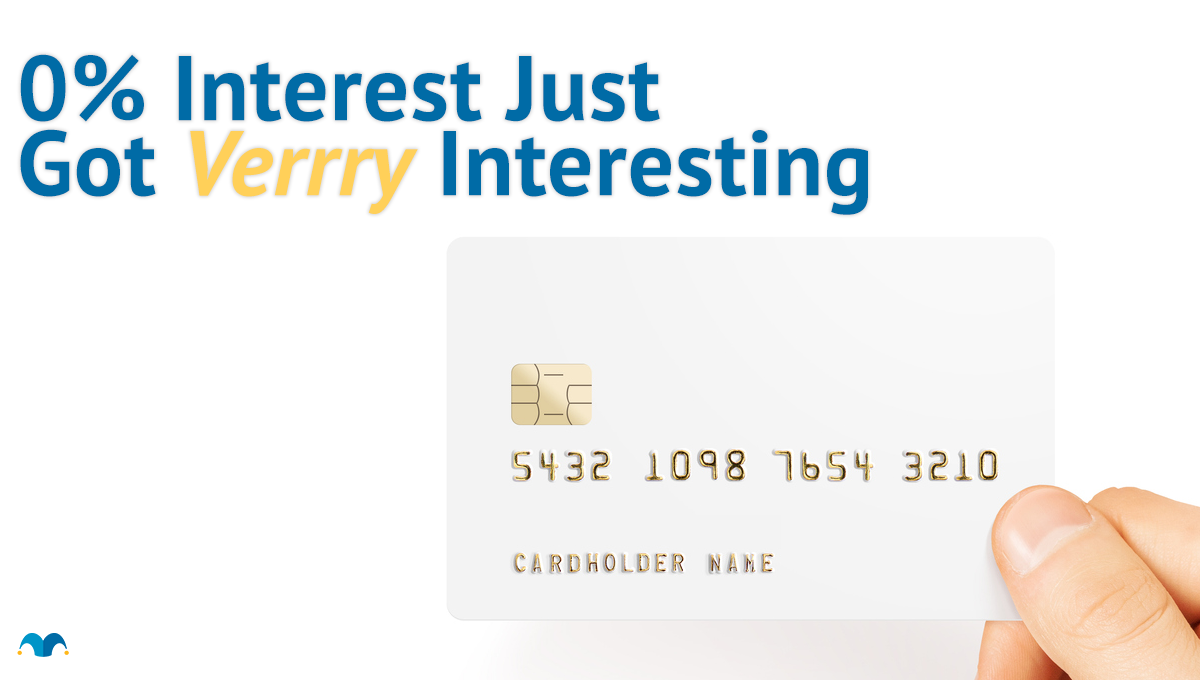 A hand holding a credit card — 0% interest just got verrry interesting