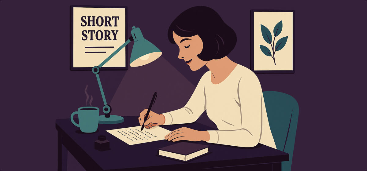 a woman writing a short story