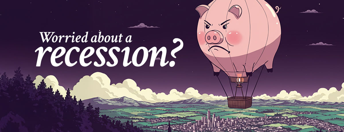a piggy bank hot air balloon representing inflation