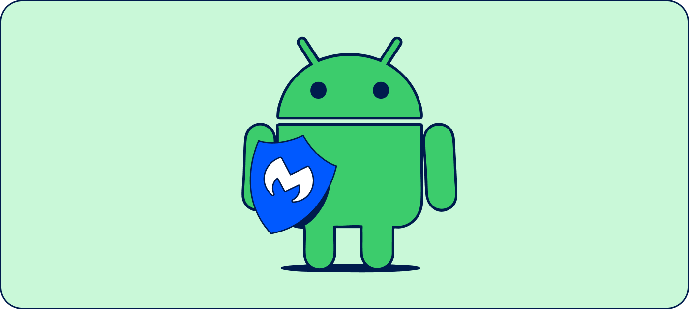 Android robo holding malwarebytes shield