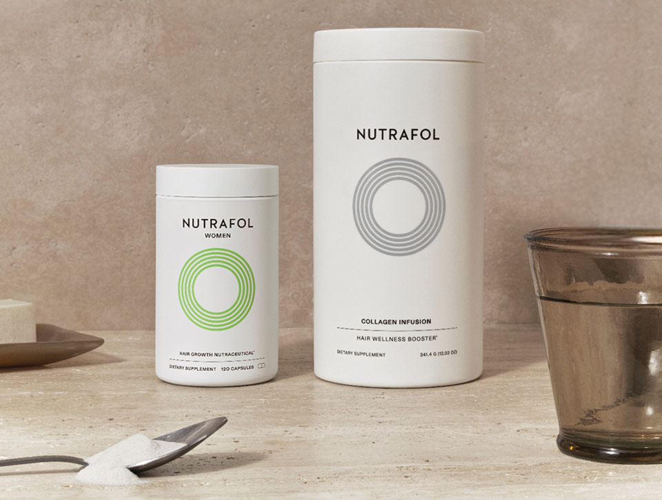 The Strengthening Hair Growth Duo: Designed to target key root causes of hair thinning with added Collagen Infusion to strengthen hair. Support visibly thicker volume | Reduce shedding | Support stronger hair that can grow longer | Increase scalp hydration and elasticity. Shop the Strengthening Duo.