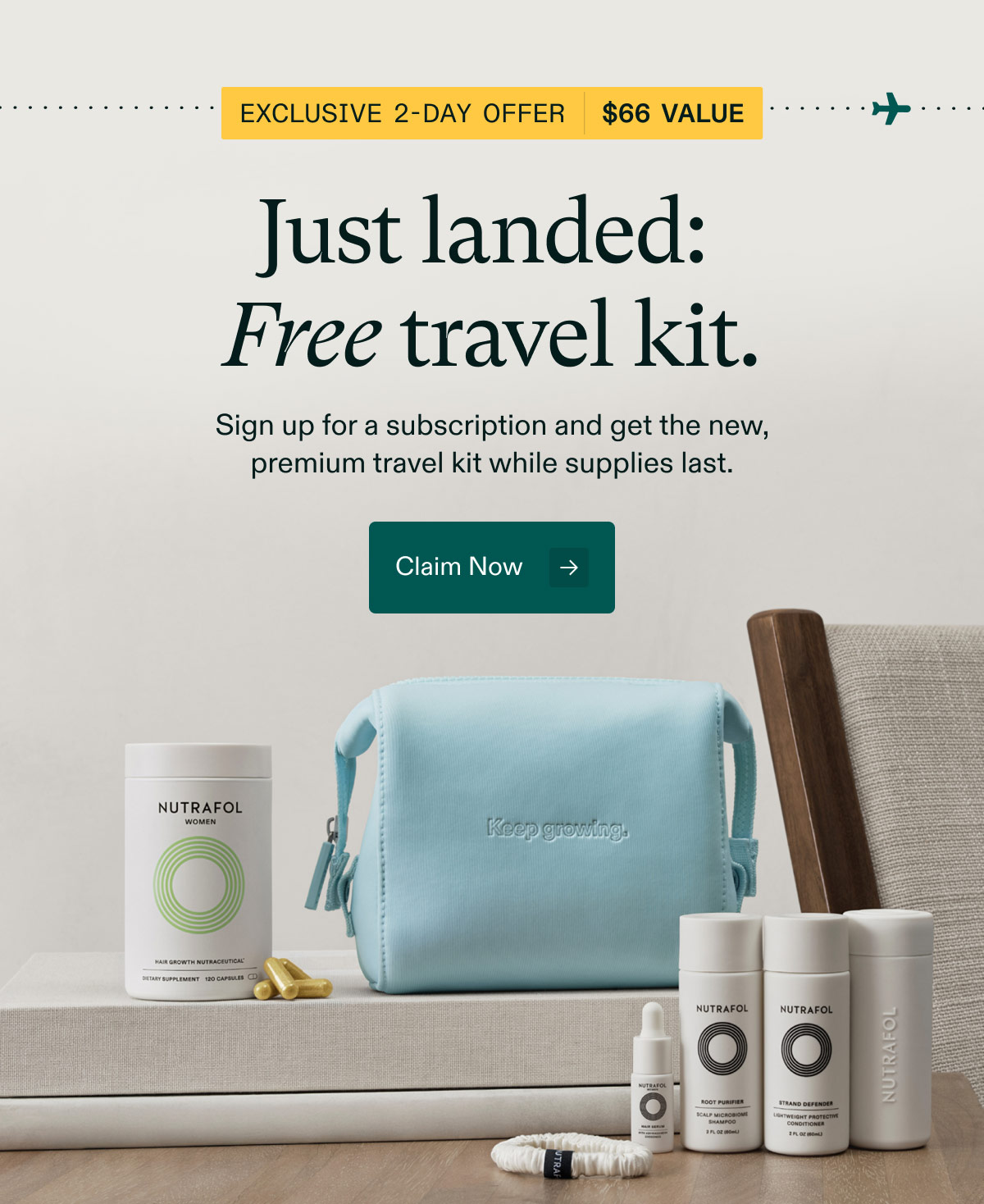 Exclusive 2-Day Offer - $66 Value | Just landed: Free travel kit.Sign up for a subscription and get the new, premium travel kit while supplies last. Claim Now.