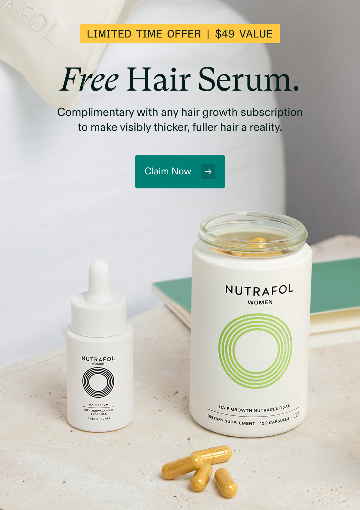 Limited Time Offer | $49 Value - $66 Value. Free Hair Serum. Complimentary with any hair growth subscription to make visibly thicker, fuller hair a reality. Claim Now.