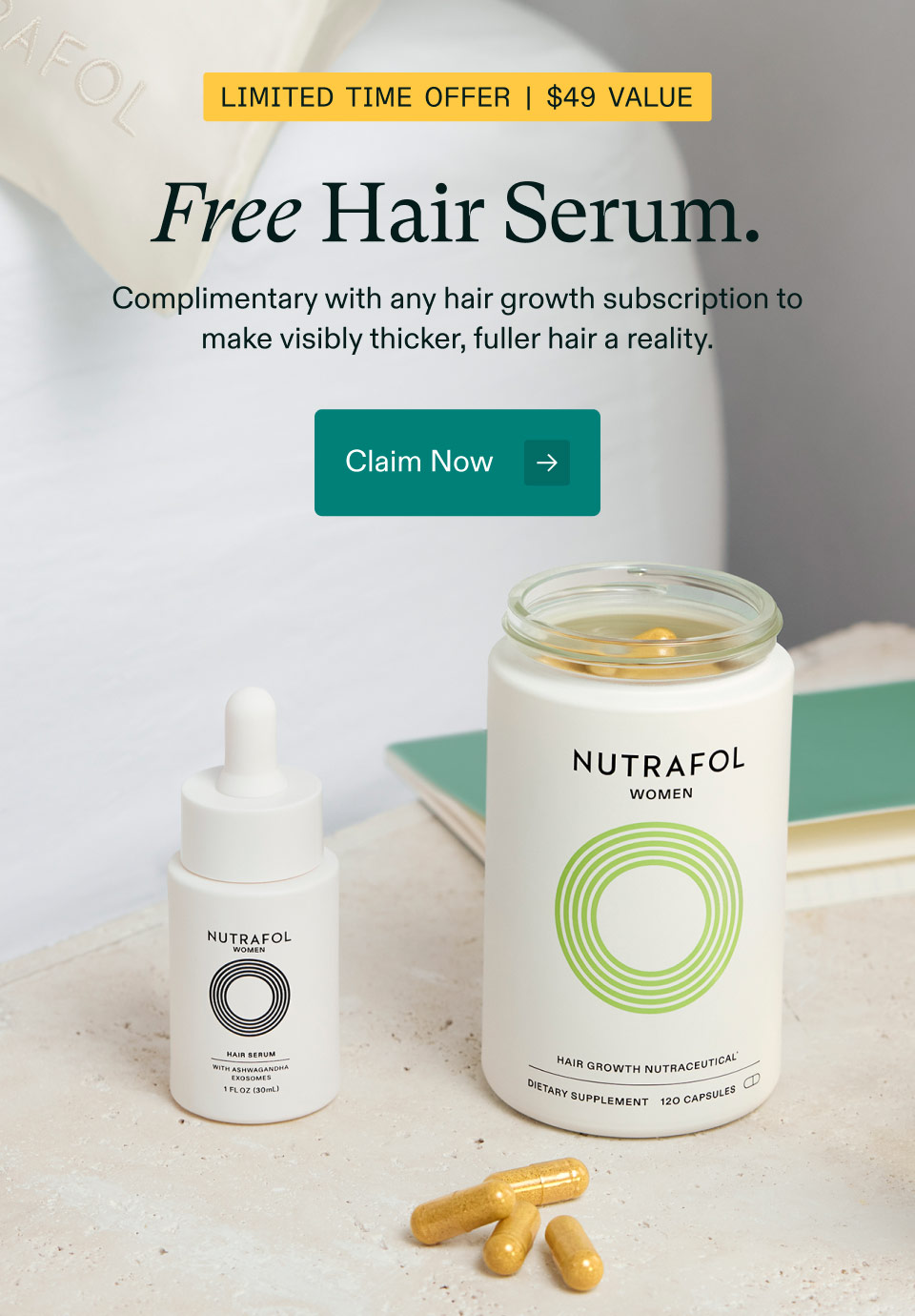 Limited Time Offer | $49 Value - $66 Value. Free Hair Serum. Complimentary with any hair growth subscription to make visibly thicker, fuller hair a reality. Claim Now.