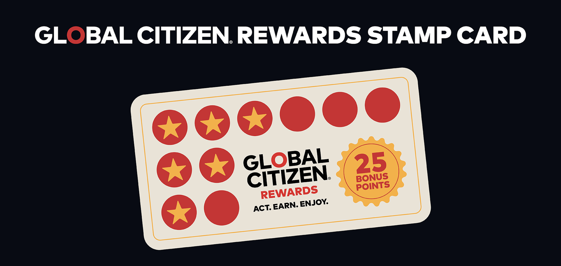 For every 10 entries into rewards, you get 25 bonus points! | graphic of a loyalty punch-card with stars stamped on it