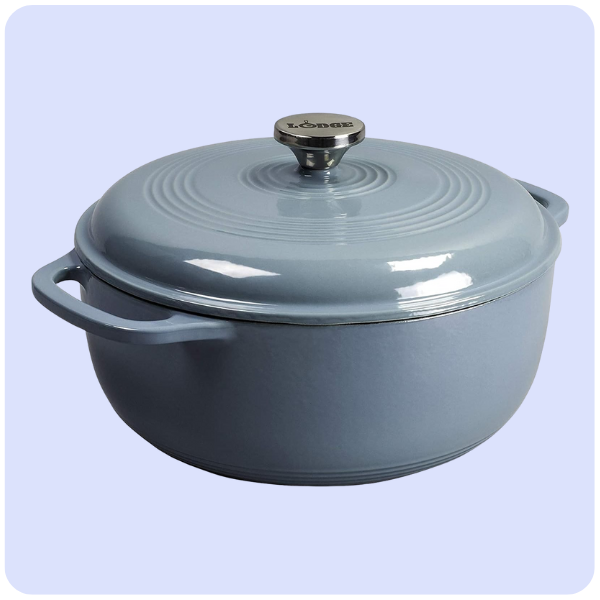 Lodge 7.5 Quart Enameled Cast Iron Dutch Oven with Lid – Dual Handles – Oven Safe up to 500° F or on Stovetop - Use to Marinate, Cook, Bake, Refrigerate and Serve – Storm Blue