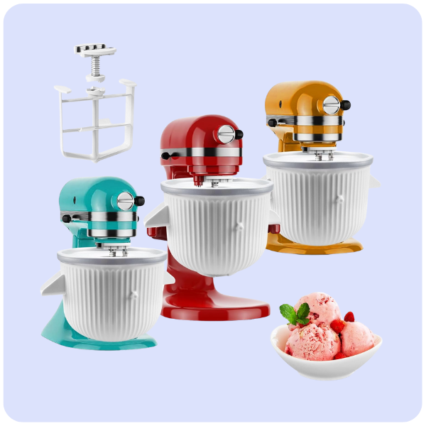 Ice Cream Maker Attachment for KitchenAid Stand Mixer, Ice Cream Bowl Compatible with 4.5Qt and Larger Stand Mixers, Ice Cream & Sorbet Gelato Maker Attachment, 2 Quart, White