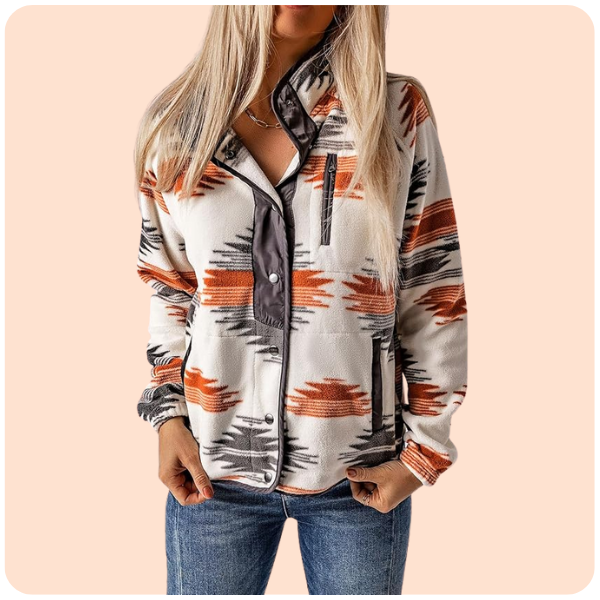 SELINK Womens Fleece Jacket Western Aztec Print Long Sleeve Snap Button Down Shacket Jackets with Pockets