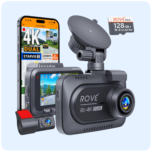 ROVE R2-4K DUAL Dash Cam Front and Rear, STARVIS 2 Sensor, FREE 128GB Card Included, 5G WiFi - up to 20MB/s Fastest Download Speed with App, 4K 2160P/FHD...