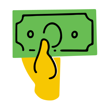 Green illustration of a hand holding money