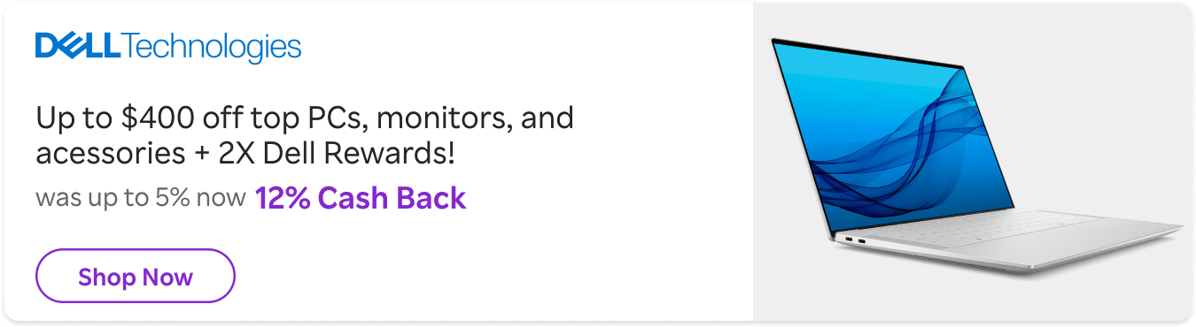 Dell Technologies - Up to $400 off top PCs, monitors, and accessories + 2X Dell Rewards! + 12% Bonus Cash Back
