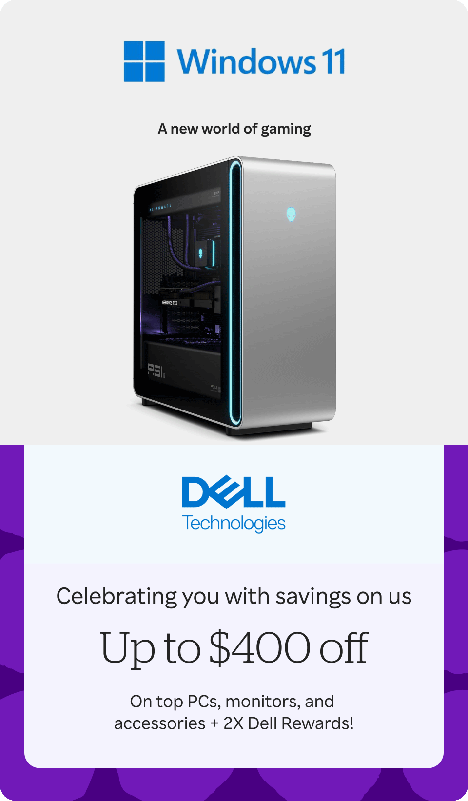 Dell Technologies - Up to $400 off top PCs, monitors, and accessories + 2X Dell Rewards! + up to 5% Cash Back