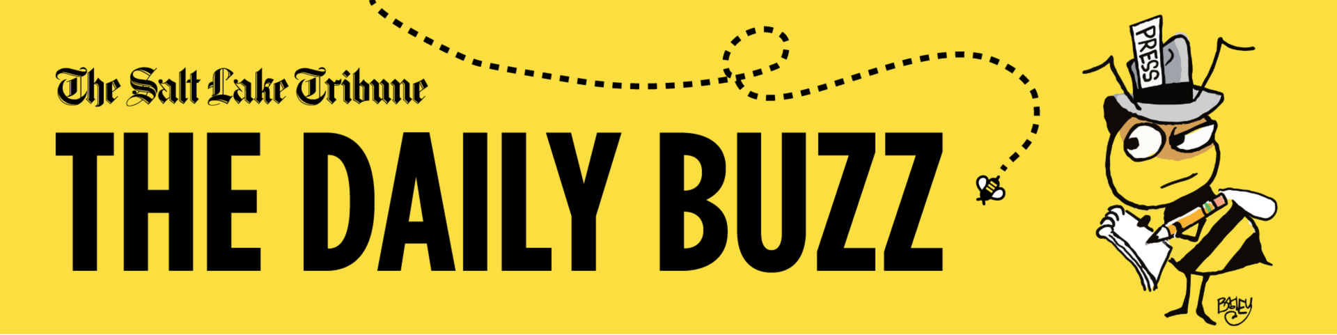 The Daily Buzz logo, bee with a reporter's notebook.