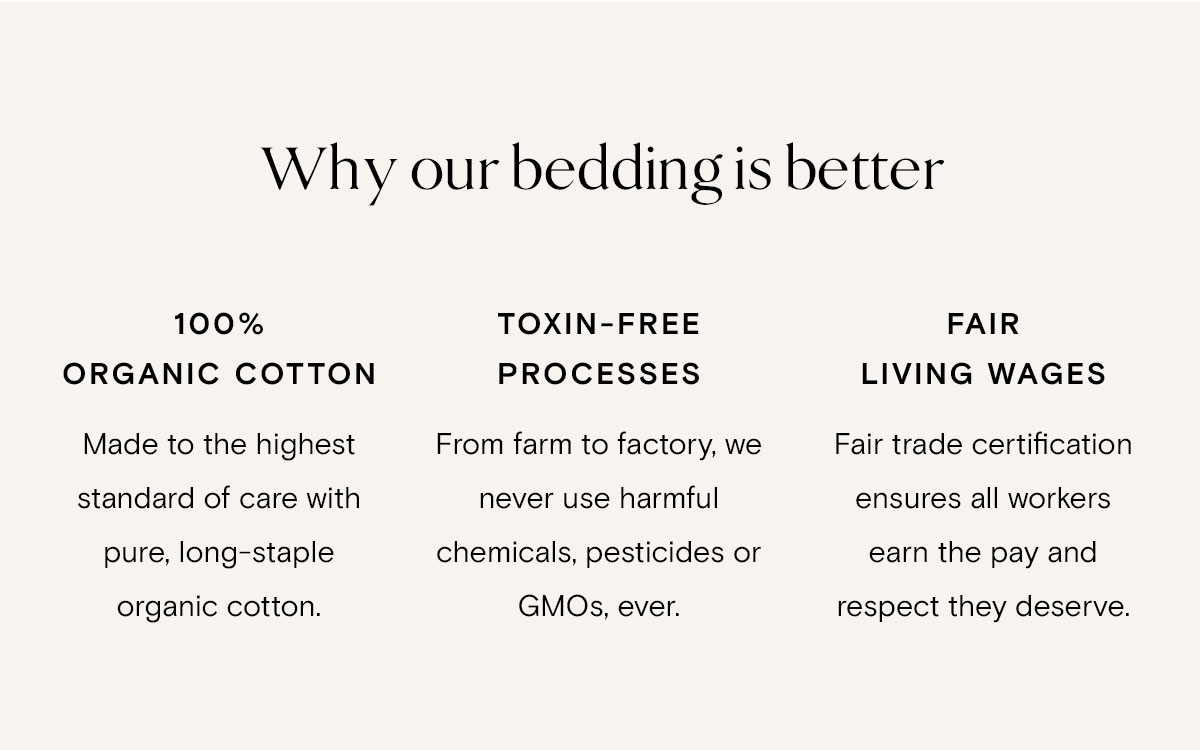 Why our bedding is better | 100% organic cotton | Toxin-free processes | Fair Living Wages