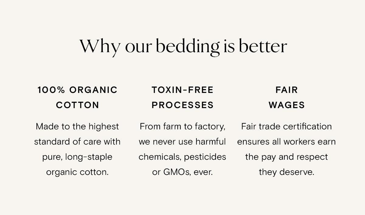 Why our bedding is better | 100% organic cotton | Toxin-free processes | Fair Wages