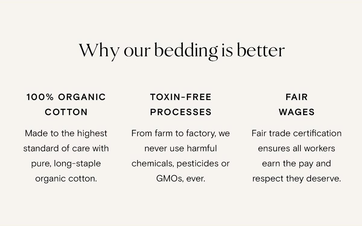 Why our bedding is better | 100% organic cotton | Toxin-free processes | Fair Wages