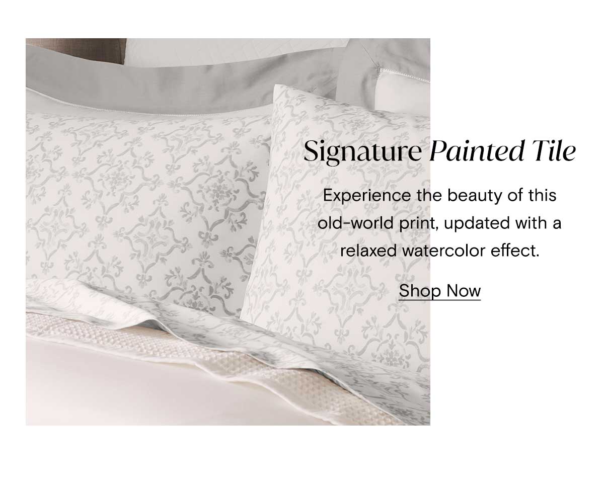 Signature Painted Tile | Experience the beauty of this old-world print, updated with a relaxed watercolor effect. Shop Now