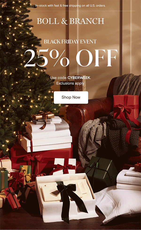 In-stock with fast & free shipping on all U.S. orders. | Boll & Branch | BLACK FRIDAY EVENT | 25% OFF with code CYBERWEEK. Exclusions apply. Shop Now