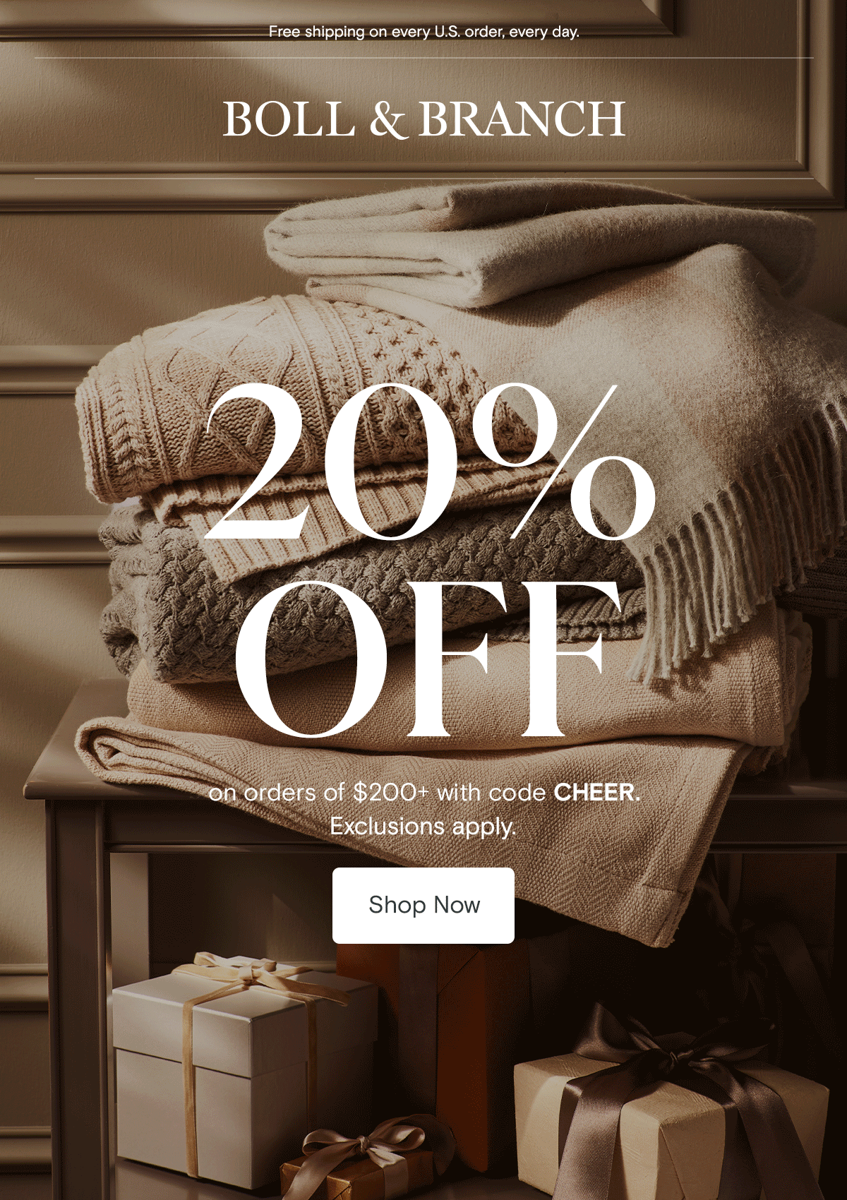 Free shipping on every U.S. order, every day. 20% off on orders of $200 with code CHEER. Shop Now