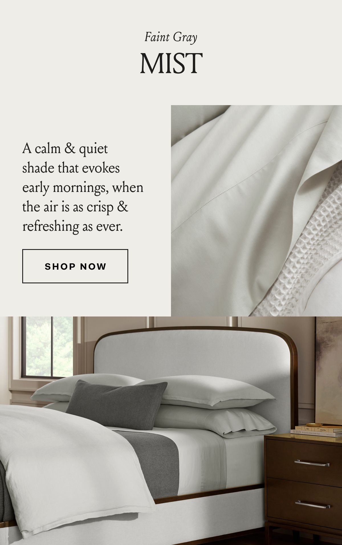 Faint Gray Mist A calm & quiet shade that evokes early mornings, when the air is as crisp & refreshing as ever. SHOP NOW