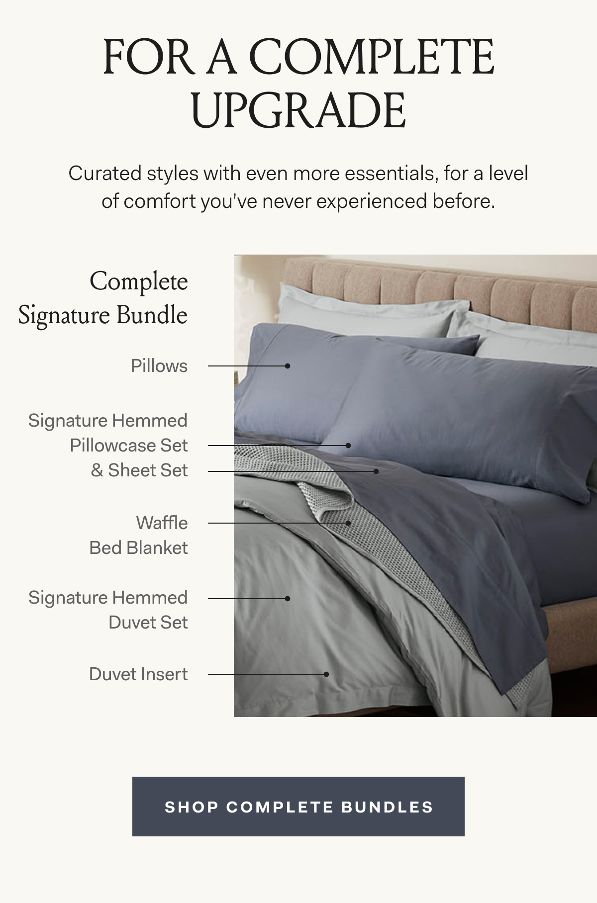 Complete | Signature Bundle | Pillows Signature Hemmed | Pillowcase Set & Sheet Set Waffle Bed Blanket Signature Hemmed Duvet Set | Duvet Insert |