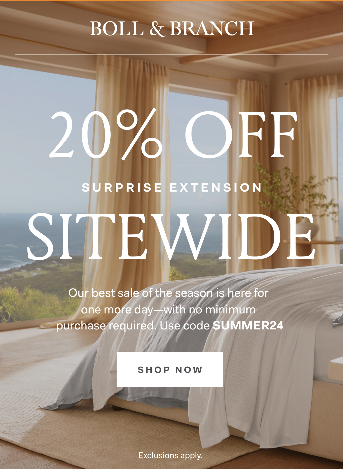 20% OFF SITEWIDE SURPRISE EXTENSION Our best sale of the season is here for one more day - with no minimum purchase required. Use code SUMMER24 SHOP NOW Exclusions apply.