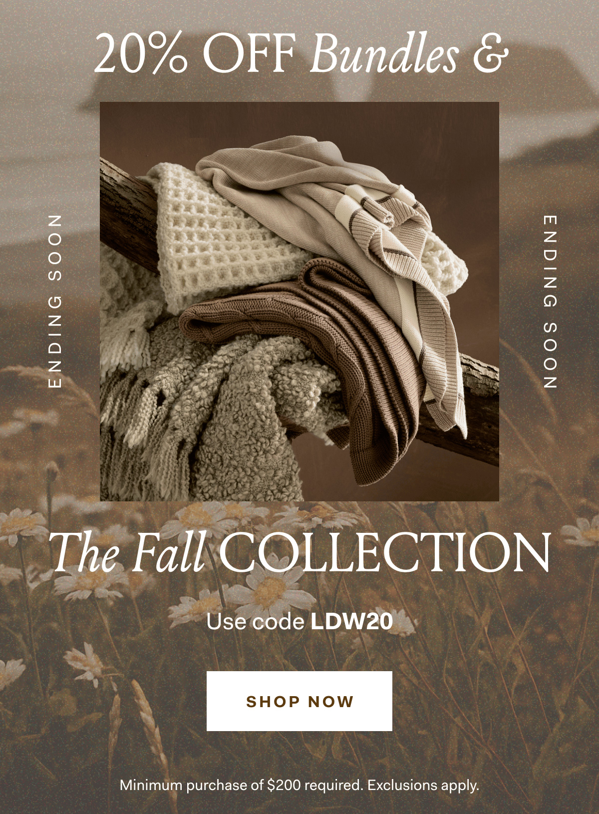 ENDING SOON 20% OFF Bundles & The Fall Collection Use code LDW20 SHOP NOW Minimum purchase of $200 required. Exclusions apply.