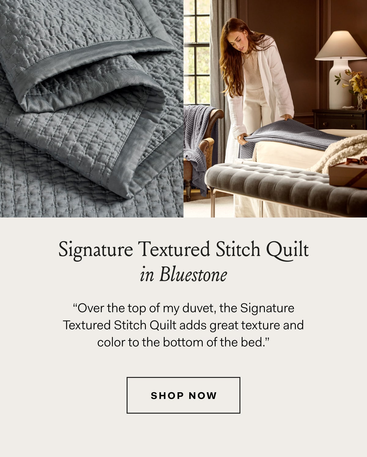 Signature Textured Stitch Quilt in Bluestone 