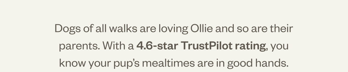 Dogs of all walks are loving Ollie and so are their parents. With a 4.6-star TrustPilot rating, you know your pup’s mealtimes are in good hands.