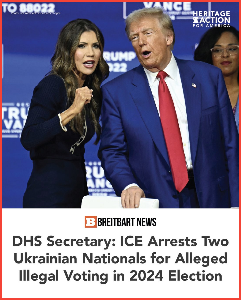 Sec. Noem: ICE Arrests Two Ukrainians for Alleged Voting in 2024 Election