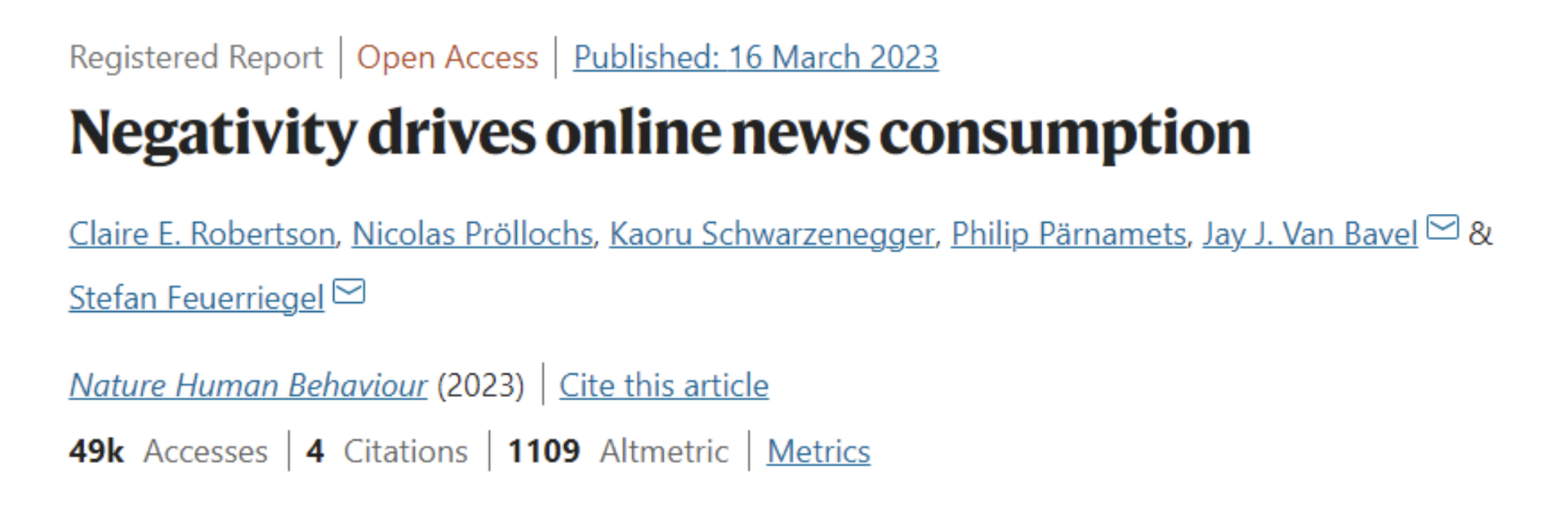 Negativity Drives Online News Consumption