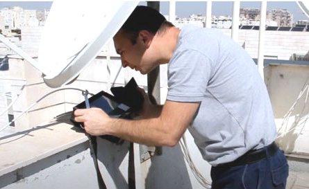 The man cuts the cable