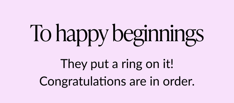 Banner on a light pink background with text that reads ''To happy beginnings''.