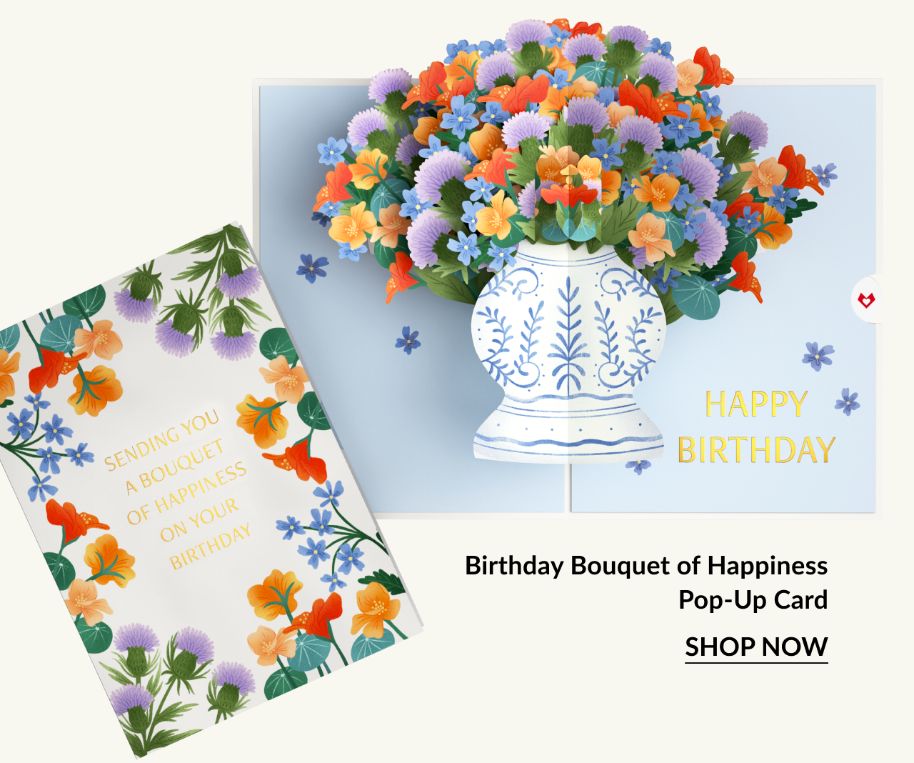 A beautiful birthday card featuring a bouquet of flowers that pop-up.