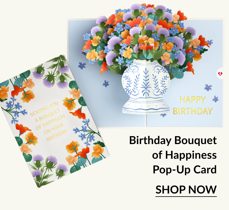 A beautiful birthday card featuring a bouquet of flowers that pop-up.