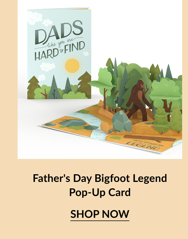 A father's day pop-up card featuring bigfoot. 