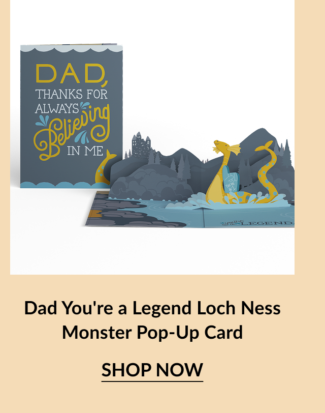 A father's day pop-up card featuring the loch ness monster. 