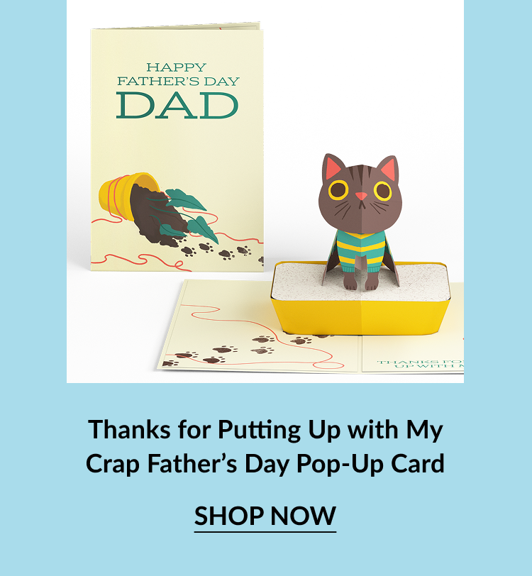A funny pop-up card for dad featuring a cat in a litter box.
