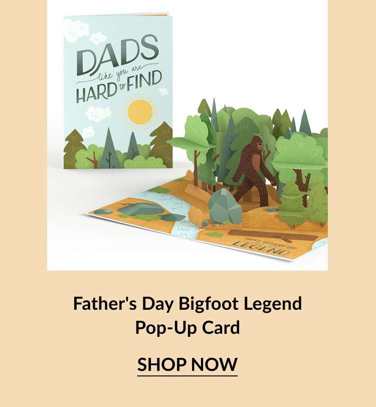 A father's day pop-up card featuring bigfoot. 
