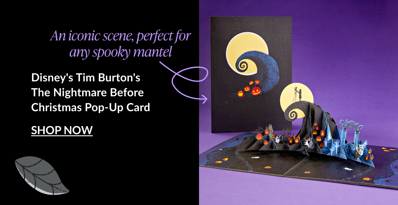 3D pop-up card featuring Jack Skellington in a spooky Halloween scene, standing next to a moonlit background and 'This is Halloween' message.