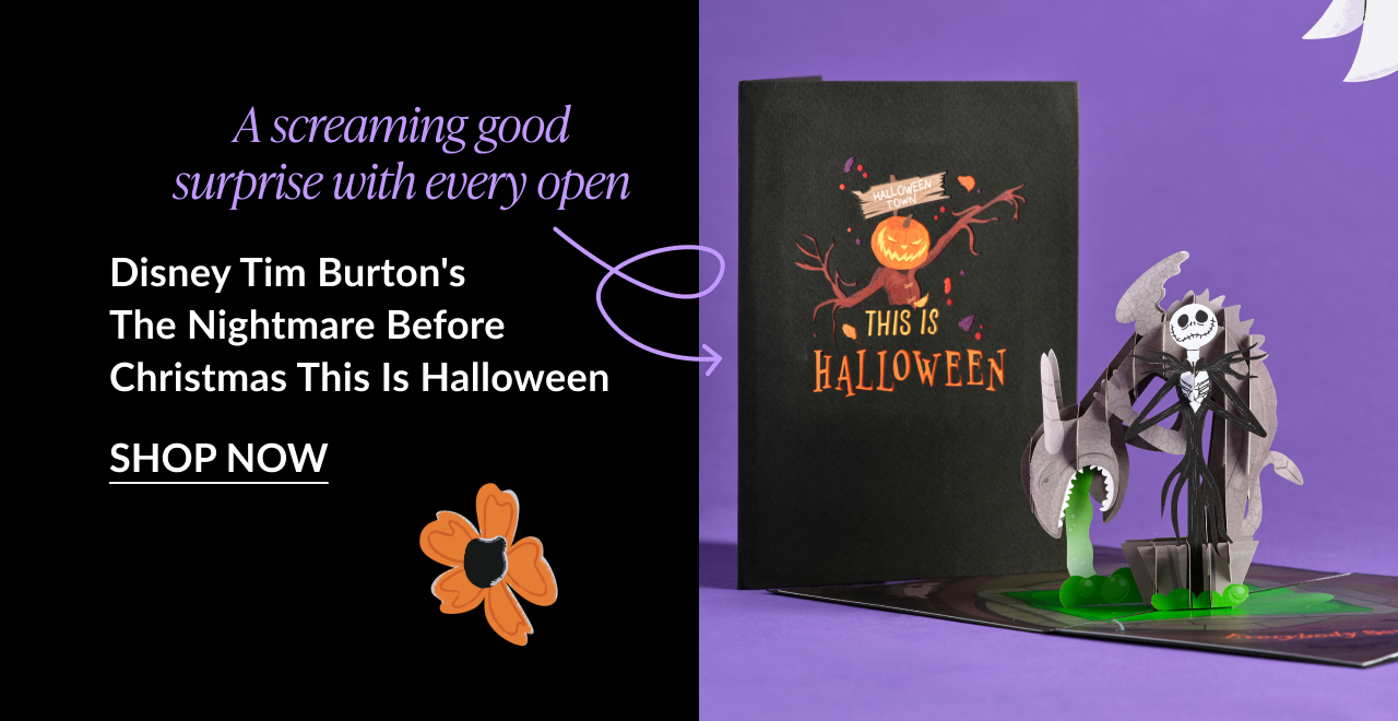 A Halloween-themed pop-up card featuring a smiling jack-o'-lantern and a cute black cat hiding behind smaller pumpkins on a green background.