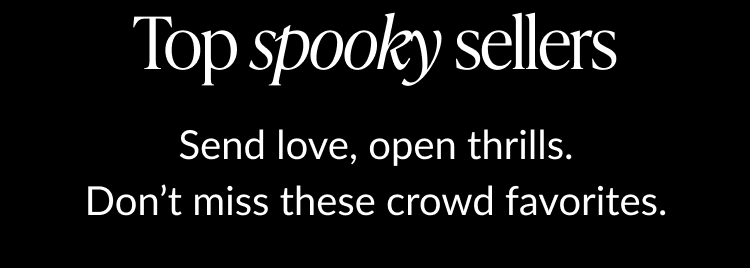 Top spooky sellers headline encouraging customers to explore Halloween-themed pop-up cards and gifts.