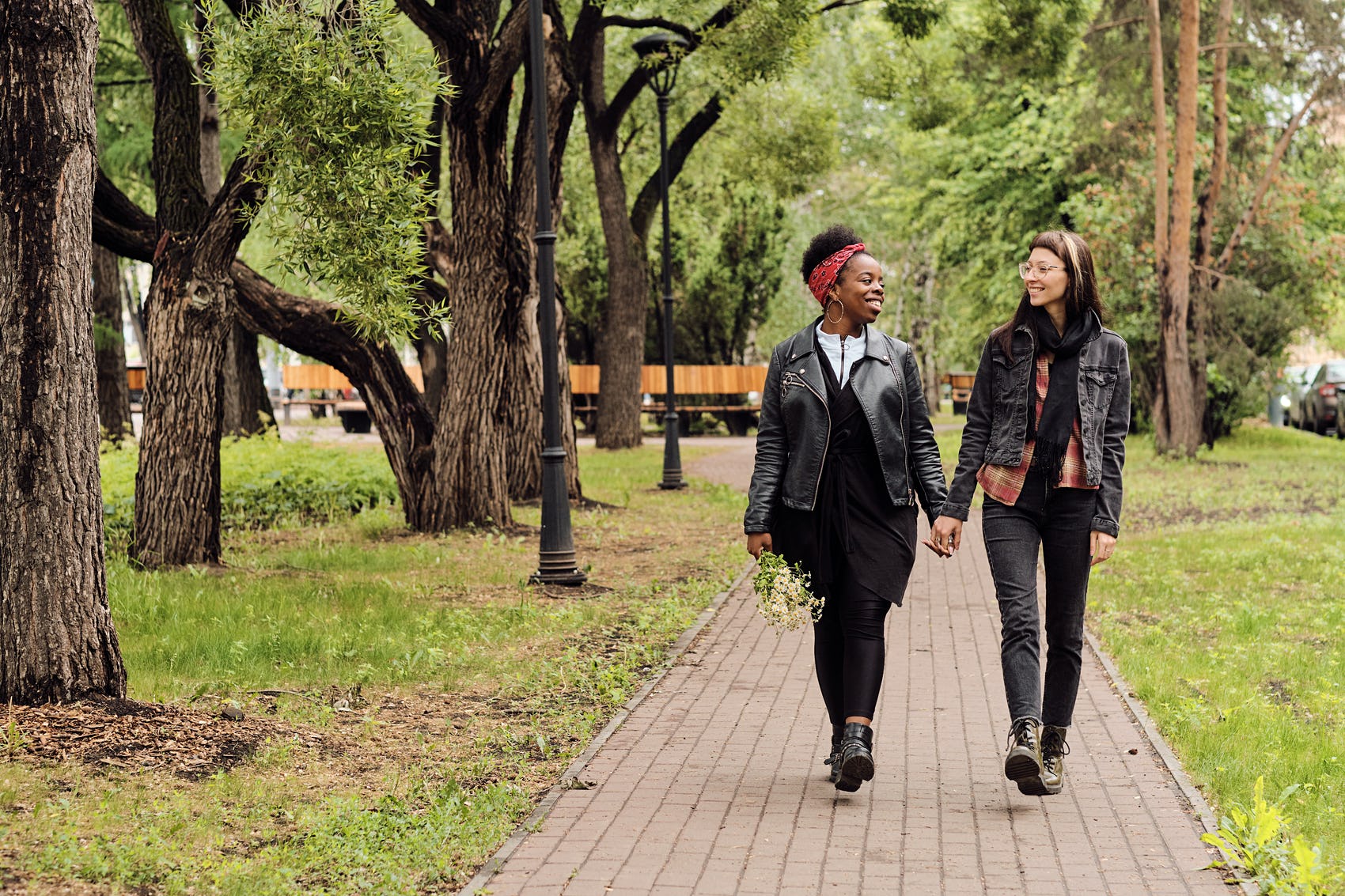 Couple walking in a park