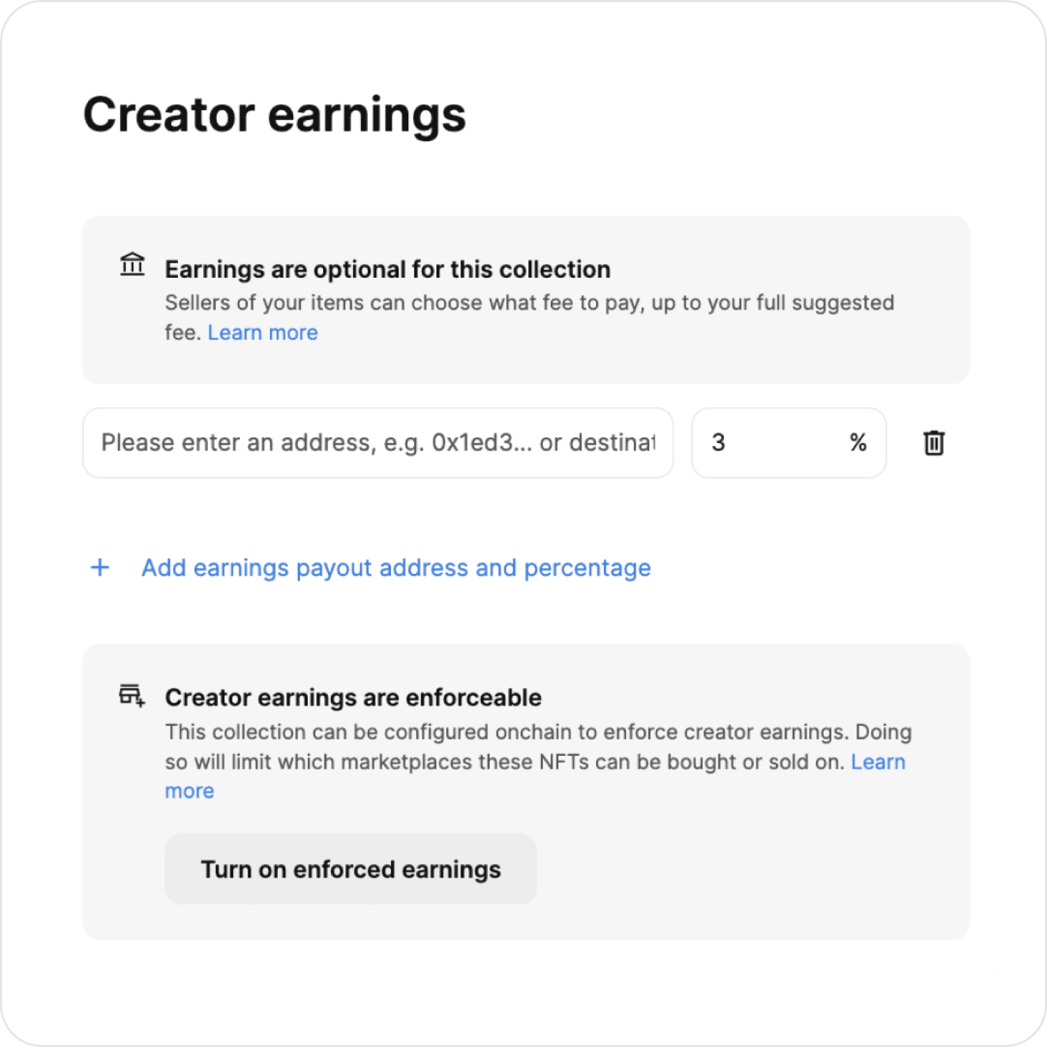 Configure earnings