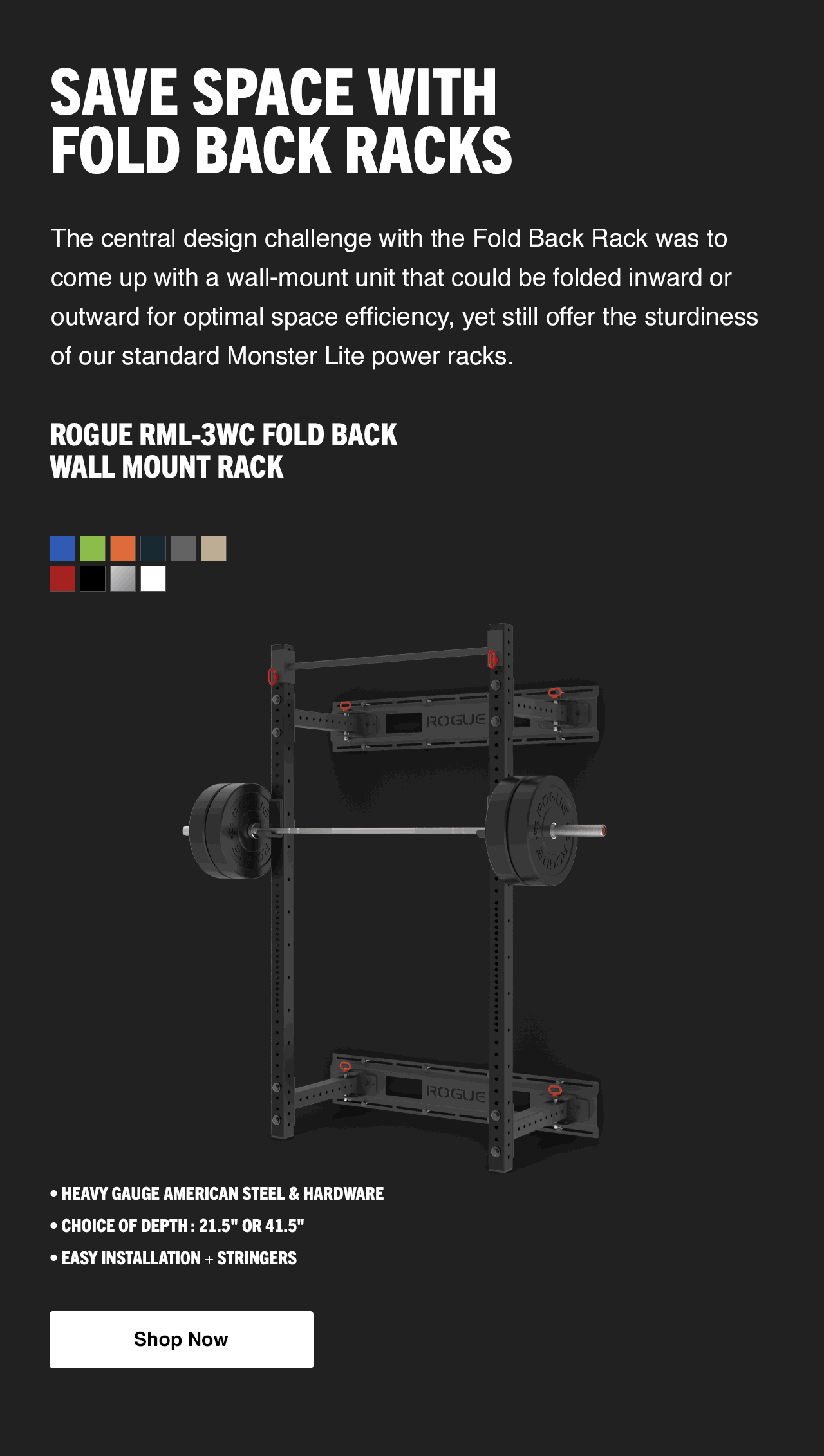 Rogue RML-3WC Fold Back Wall Mount Rack