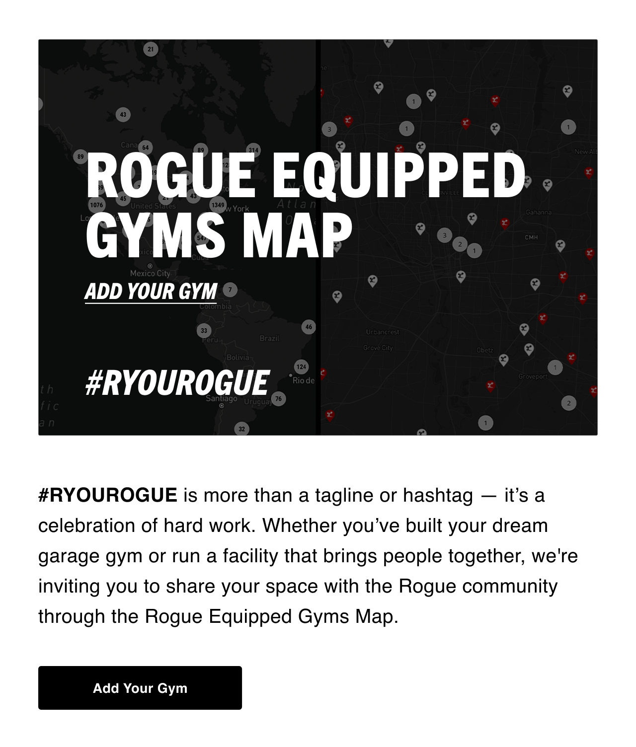Rogue Equipped Gum Map - Add Your Gym