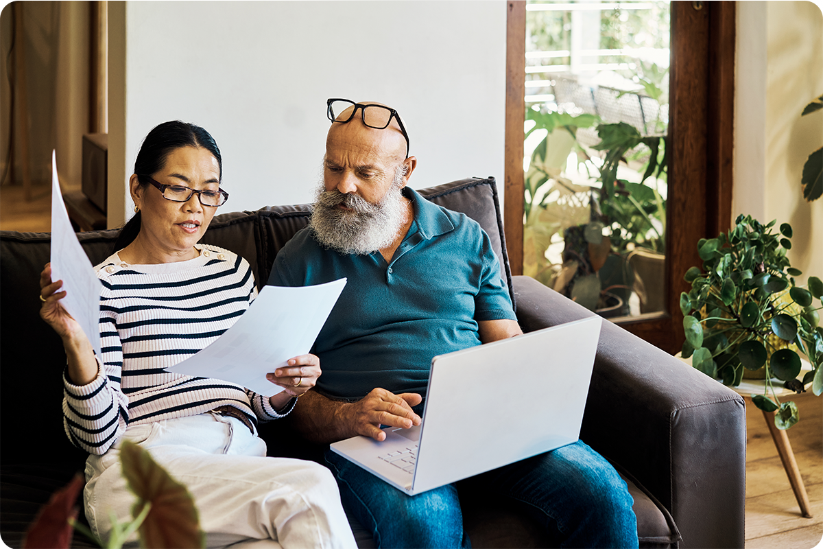 A couple looks over their finances