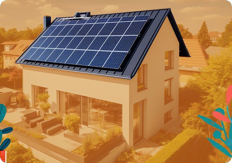 an image of a home with solar panels ont he roof.