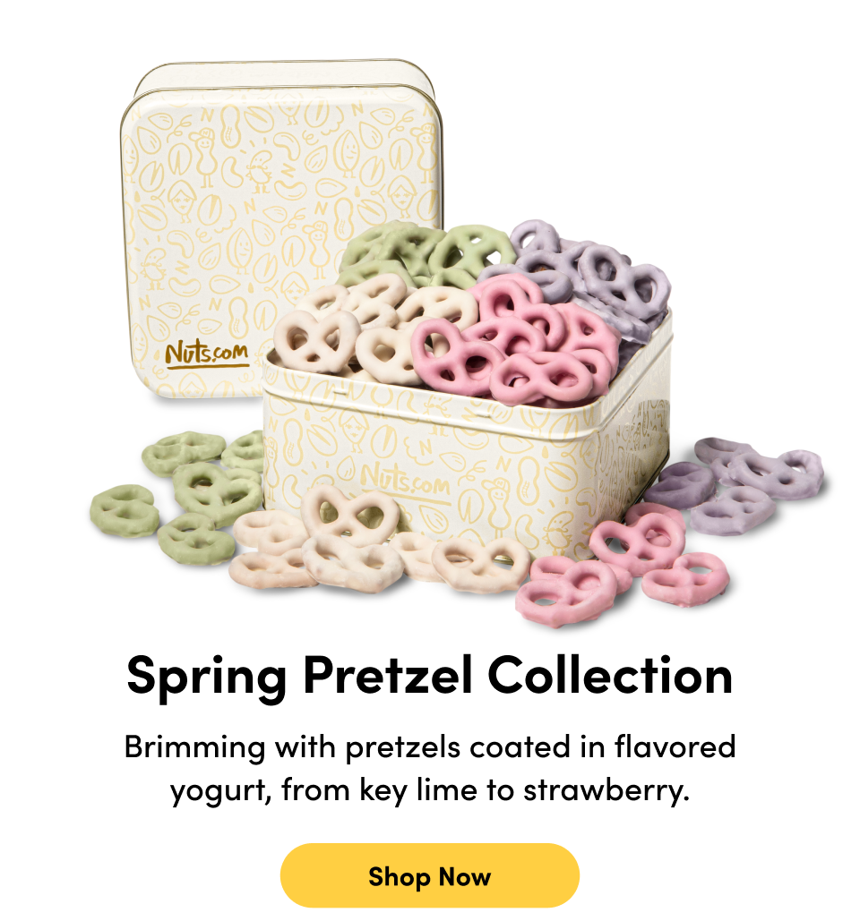 Spring Pretzel Collection; Brimming with pretzels coated in flavored yogurt, from key lime to strawberry. Shop Now