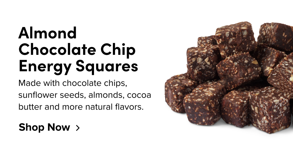 Almond Chocolate Chip Energy Squares Made with chocolate chips, sunflower seeds, almonds, cocoa butter and more natural flavors. Shop Now